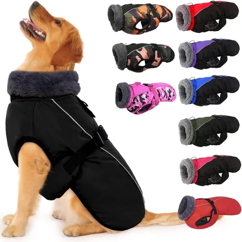 Vista 8 de IECOii - Abrigo extracálido para perro, chaqueta reflectante ajustable, invernal, suave, cuello alto, hebilla, forro de vellón, para clima frío