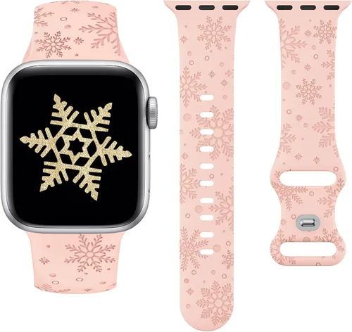 Vista 12 de Wearlizer - Correa con copos de nieve de Navidad grabada compatible con Apple Watch de 41/38/40/42/45/44/46/49 mm, correa deportiva de silicona Negro