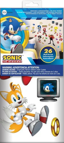 Vista 6 de Sonic the Hedgehog - Calcomanías de pared para despegar y pegar con personajes (paquete de 4)