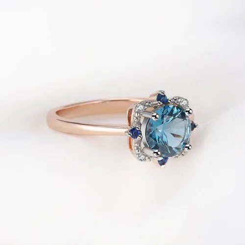 Vista 5 de Anillo de topacio chapado en plata de ley 925 para mujer, anillo de compromiso y boda de topacio azul