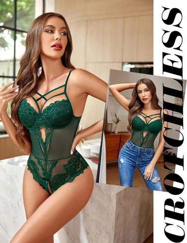 Vista 27 de Avidlove Lencería de encaje floral para mujer, lencería de una pieza, babydoll