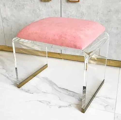 Vista 13 de QQXX Taburete de acrílico con asiento acolchado de terciopelo, mesita de noche de acrílico transparente, mesa auxiliar cuadrada, taburete moderno