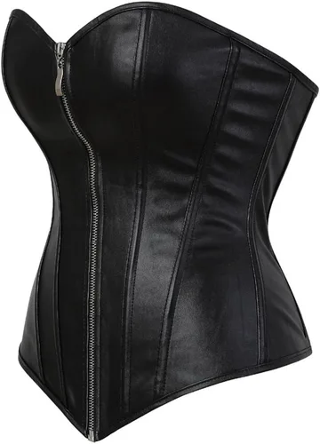 Vista 3 de Kranchungel - Corsé para mujer de tallas extragrandes, corsé steampunk de piel sintética, bustier con cremallera