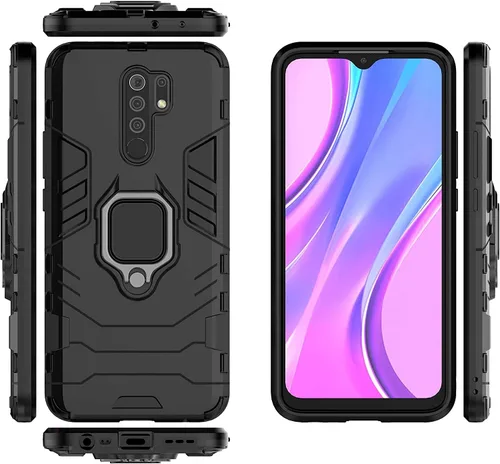 Vista 3 de LuluMain - Funda compatible con Xiaomi Mi Redmi 9, soporte de anillo de metal a prueba de golpes (funciona con soporte magnético para automóvil)