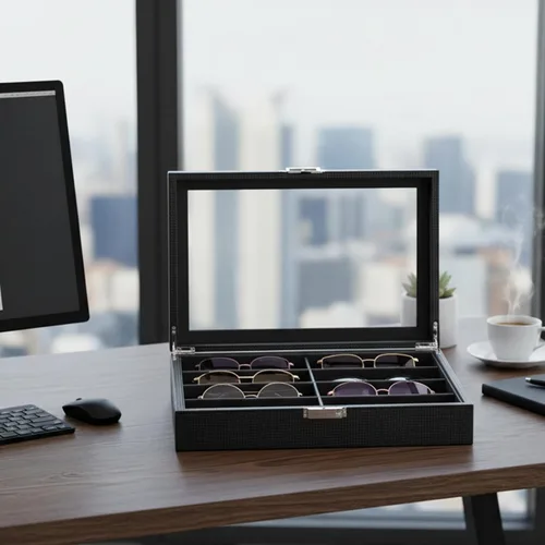 Vista 8 de BEWISHOME Organizador de lentes de sol, organizador de lentes, funda de lentes de sol de 8 ranuras para hombres, caja de almacenamiento de anteojos