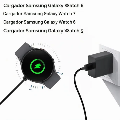 Vista 3 de Cargador de reloj compatible con Samsung Galaxy Watch 8/8 Classic, 7/6/Ultra, 5/5 Pro/4/4/6 Classic/3/Active 2/1, adaptador y cable de carga rápida