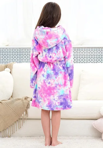 Vista 4 de Doctor Unicorn Suave bata de baño con capucha arcoíris para niñas