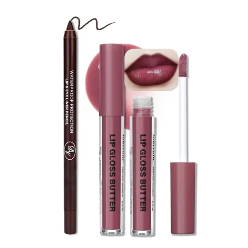 Vista 42 de BAISEN DIARY 2 en 1 doble punta mate delineador de labios y brillo de labios, lápiz combinado de labios marrón nude degradado, delineador de labios