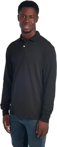 Vista 2 de Jerzees Polo de manga larga para hombre, mezcla de algodón, cierre de dos botones, ajuste regular, tallas S-2x
