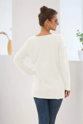 Vista 6 de Jouica - Suéter suelto con cuello en V y mangas murciélago para mujer, estilo casual y ligero