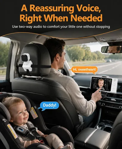 Vista 6 de Cámara inalámbrica de coche para bebé de 5 pulgadas HD 1080P IPS para asiento trasero de automóvil, alimentado por USB, monitor de asiento trasero