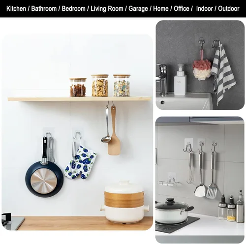 Vista 4 de Paquete de 15 ganchos grandes de pared adhesivos dobles, sin daños, impermeables, de 33 libras máximo, resistentes, para colgar, transparentes, sin