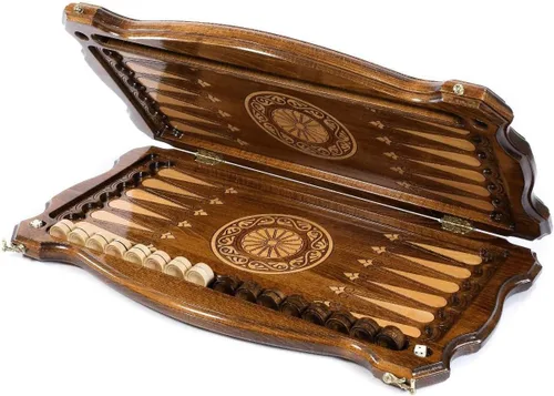 Vista 4 de WOODEN BACKGAMMON set BOARD GAME Armenian backgammon Nardi Nardy checkers chess carving flowers Ornament handmade gift walnut wood table game