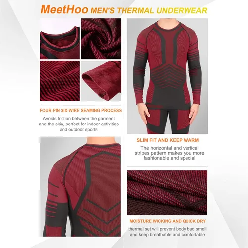 Vista 5 de MeetHoo Conjunto de ropa interior térmica para hombre, ropa de invierno para hombre, capa base de capa base larga