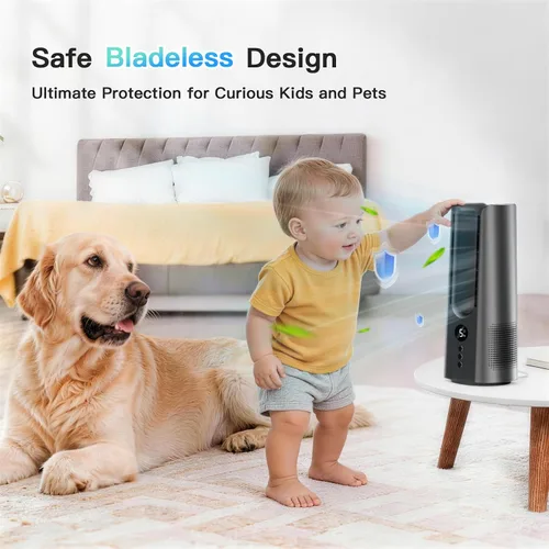 Vista 3 de KONSIDEN Bladeless Desk Fan for Office, 13-Inch Small Quiet Desktop Fan with 5 Speeds, 60° Oscillation, 1–9H Timer and LED Display, Plug-In Bedside