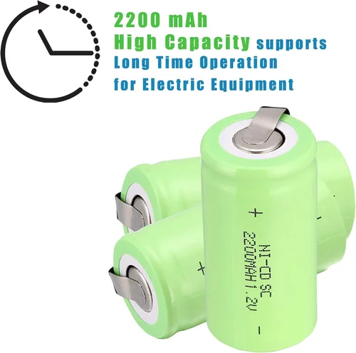 Vista 5 de Ni-Cd 1.2V 2200MAH Batería Recargable Sub C SC Baterías (Verde* 6)