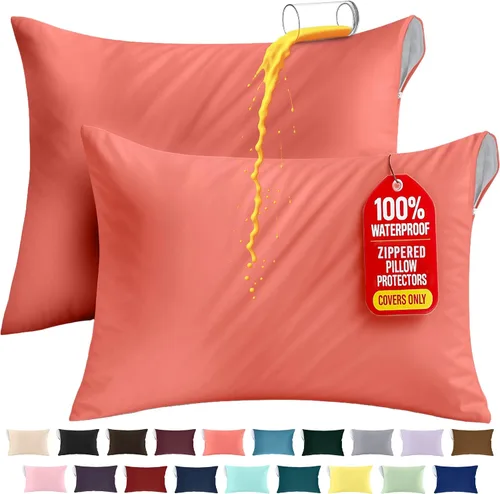 Vista 11 de Utopia Bedding Protector de almohada impermeable, con cremallera, paquete de 2, beige, estándar, funda de almohada a prueba de chinches, de 20 x 26