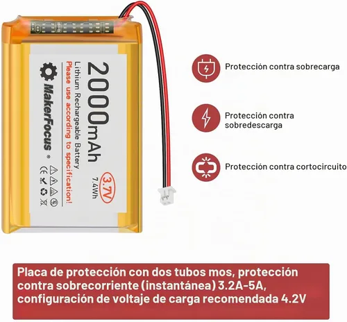Vista 5 de 4pcs 3.7V 2000mAh 7.4Wh batería de polímero de litio 1S 103450 LiPo batería recargable con placa de protección y enchufe JST 1.25 para placa