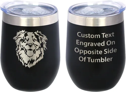 Vista 9 de Australian Shepherd Face - Wine Tumbler Glass with Sliding Lid - Stainless Steel Insulated Mug - Unique Dog Themed Decor and Gifts for Moms & Dads