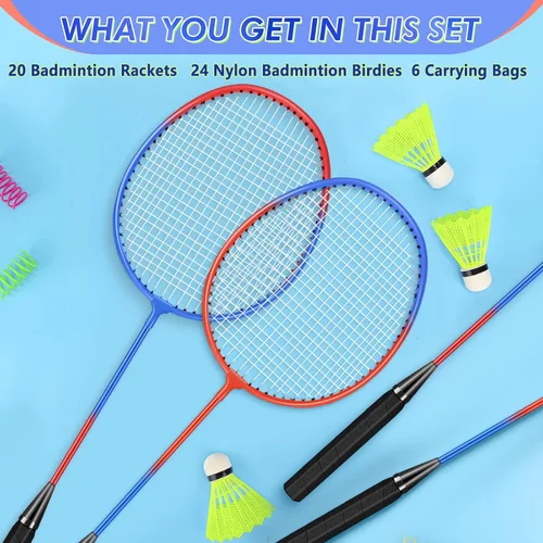 Vista 3 de Juego de 20 raquetas de bádminton con 24 volantes y 6 bolsas de transporte, raquetas de bádminton resistentes y ligeras para adultos principiantes