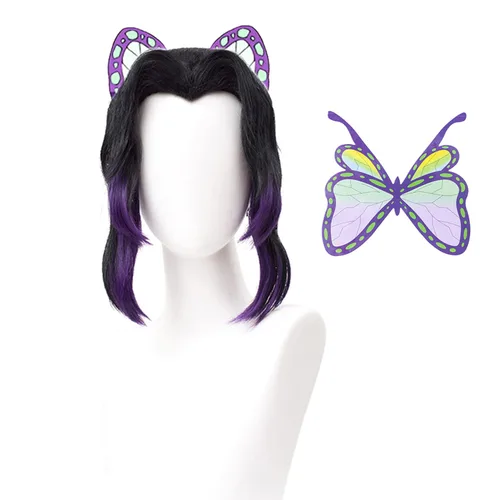 Vista 9 de SL Nezuko - Peluca de cosplay + cinta rosa para DS, peluca larga negra y naranja, pelucas de pelo de anime con gorra para fiesta de disfraces