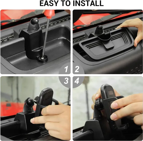 Vista 6 de JeCar Soporte de teléfono compatible con Jeep Wrangler JK y Unlimited 2012-2017 Dash Phone Mount con bandeja de almacenamiento