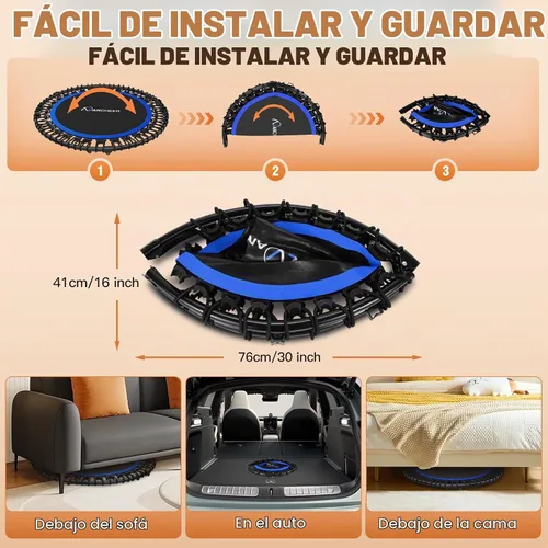 Vista 4 de ANCHEER Minitrampolín plegable de 40"/48", carga máxima de 450 libras/550 libras para interiores, con mango de espuma ajustable de 4 niveles