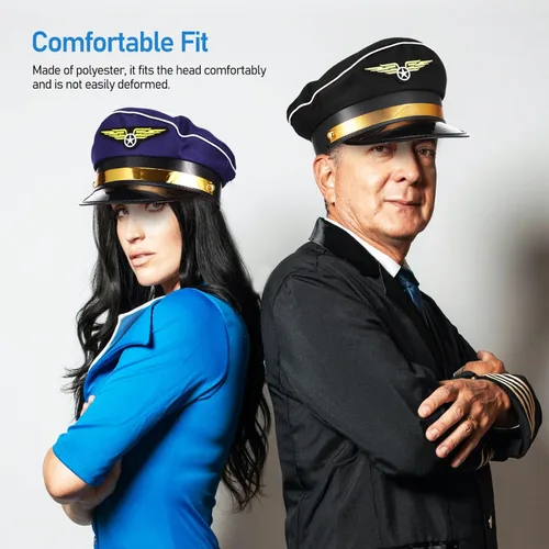 Vista 6 de Gadpiparty 2 sombreros de piloto para adulto, accesorios de disfraz de marinero ajustable para hombres y mujeres, accesorios de fiesta de Halloween