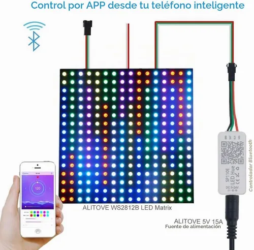 Vista 2 de ALITOVE WS2812B WS2811 direccionable LED Bluetooth controlador iOS Android App Control remoto inalámbrico DC 5V ~ 24V para SK6812 SK6812-RGBW WS2812