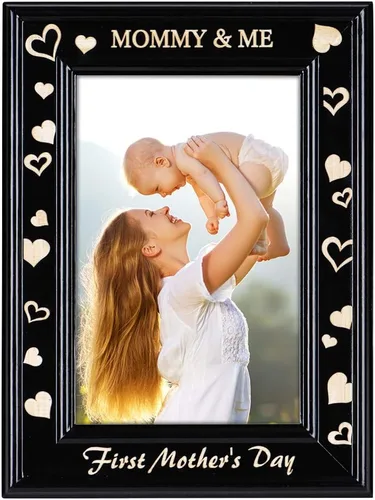 Vista 11 de PETCEE Marco de fotos para el día de la madre feliz para mamá, marco de fotos de madera por primera vez, lindo regalo para el primer día de la madre