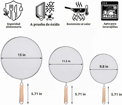 Vista 2 de Pantalla de salpicaduras de grasa 3PCS para sartén, protector de grasa de acero inoxidable