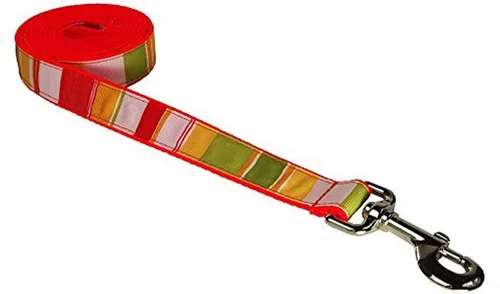Vista 12 de Correa de perro con rayas de coral y lima: 1/2" de ancho, 4 pies de longitud - fabricada en Estados Unidos. Lima/Coral