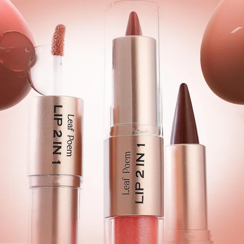 Vista 31 de BAISEN DIARY 2 en 1 doble punta mate delineador de labios y brillo de labios, lápiz combinado de labios marrón nude degradado, delineador de labios