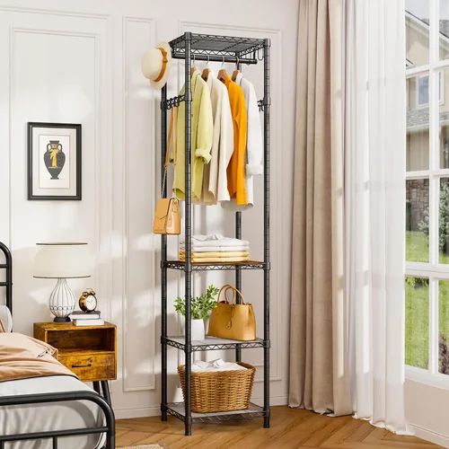 Vista 2 de R1 Perchero de Servicio Pesado para Ropa, Percheros para Ropa para Colgar Prendas, Perchero de Prendas con Estantes de Almacenamiento, Perchero