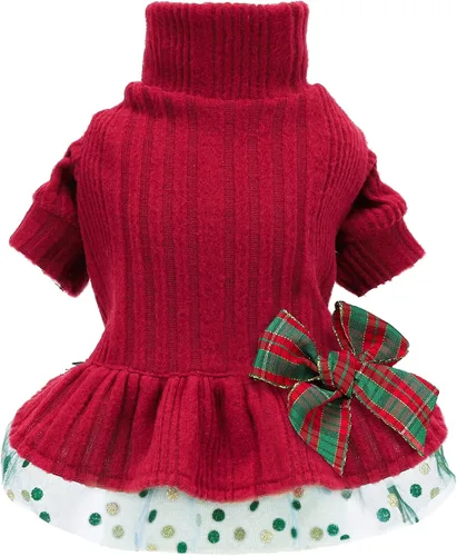 Vista 10 de Fitwarm Vestido tutú de punto acanalado para perro, ropa de invierno acogedora para perros pequeños y niñas, ropa elegante para mascotas, rosa, XS