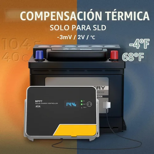 Vista 6 de BougeRV MPPT Controlador de carga solar 40A, con control remoto de aplicación, pantalla LCD retroiluminada, sensor de temperatura, regulador