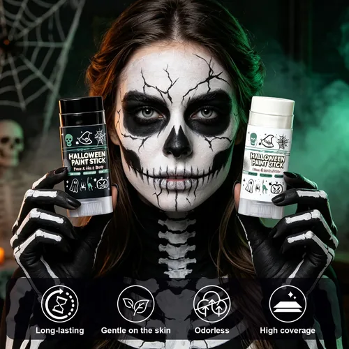 Vista 3 de Juego de pintura corporal SFX de Halloween a base de agua, 2 piezas de Esqueleto