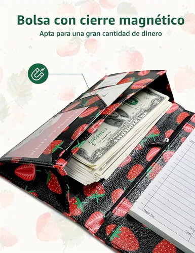 Vista 5 de Libreta para servidores con bolsillo con cremallera y cierre magnético, libreta de servidor, libro para camarera, libro de servicio con bolsillo