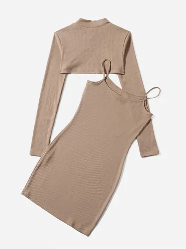 Vista 2 de Floerns Vestido ajustado de 2 piezas para niña con estampado de letras y camiseta de manga larga