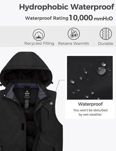 Vista 5 de wantdo Chaleco de invierno cálido para hombre, chaleco acolchado a prueba de viento con capucha