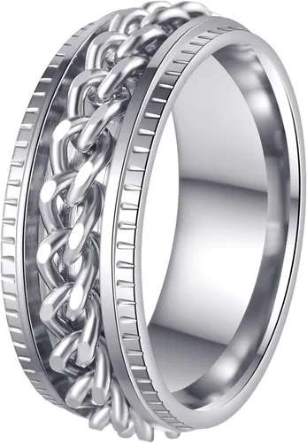 Vista 32 de Anillos giratorios para hombres y mujeres, anillos de ansiedad para hombres, anillos de cadena para adultos, anillos de titanio y acero