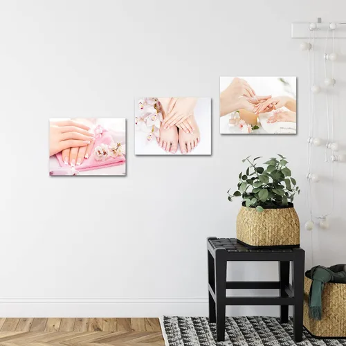 Vista 4 de HOMEOART 3 piezas de imágenes de pared de salón de belleza, decoración de salón de uñas, pedicura y manicura, póster en lienzo enmarcado, 12 x 16 x