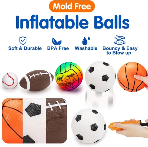 Vista 2 de 5 Pack Set de pelotas deportivas para niños con bolsa, juguetes al aire libre para niños de 1 a 3 años, fútbol, baloncesto, béisbol, voleibol