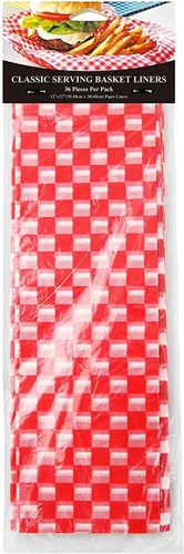 Vista 6 de New Star Foodservice Revestimientos para cestas de alimentos a cuadros rojos de grado restaurante, 12 x 12 pulgadas, juego de 36, papel encerado
