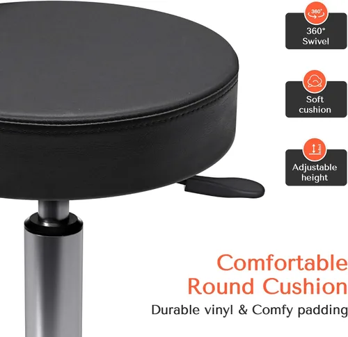 Vista 4 de TASALON Taburete con ruedas - Taburete ajustable con ruedas - Banco de trabajo giratorio suave - Silla de escritorio para cocina, salón, spa