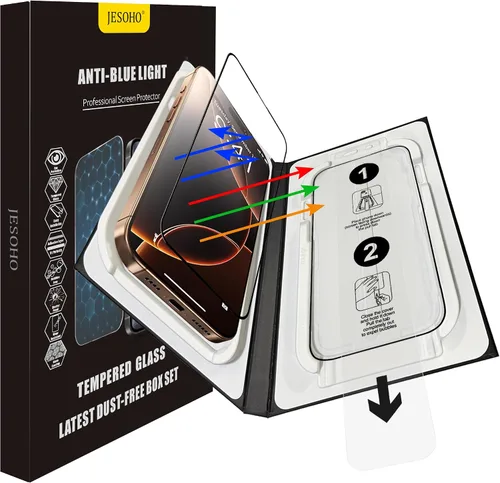 Vista 13 de Protector de pantalla de luz azul para iPhone 12 Pro Max (2020-6.7 pulgadas), protección ocular HD transparente con bloqueo de luz azul, vidrio