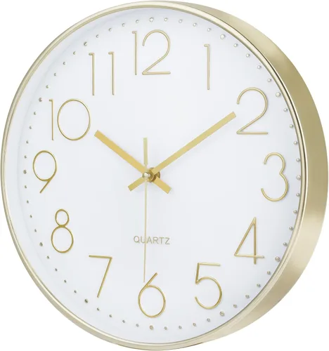 Vista 4 de Lafocuse Reloj de pared analógico moderno de 12 pulgadas, color blanco y Dorado