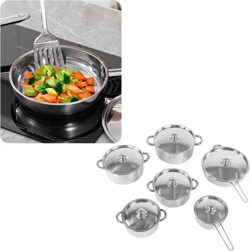 Vista 7 de Yosoo Stainless Steel Cookware Set, Nonstick Saucepan Sauce Pot Professional Cooking Pan with Lid, Induction Kitchen Cooking Set