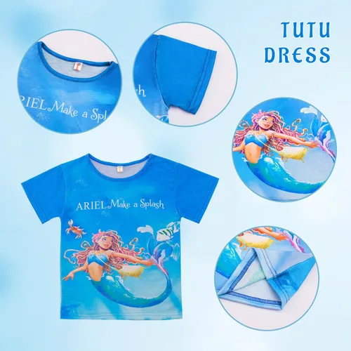Vista 8 de Conjunto de disfraz de sirena para niñas con collar de corona, vestido de tutú arcoíris para fiesta de cumpleaños de Halloween