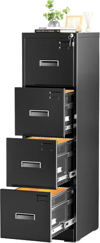 Vista 21 de INTERGREAT - Archivador de 3 cajones, gabinetes de archivo de metal con cerradura, gabinete móvil de oficina con ruedas para tamaño legal/carta